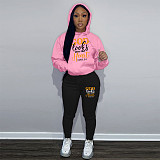 Large Size 5XL Women Print Hoodies And Sporty Pants 2 Pieces Set DN-N8222G31