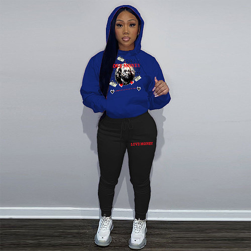 Large Size 5XL Women Print Hoodies And Casual Pants Two-piece Set DN-N8222L37