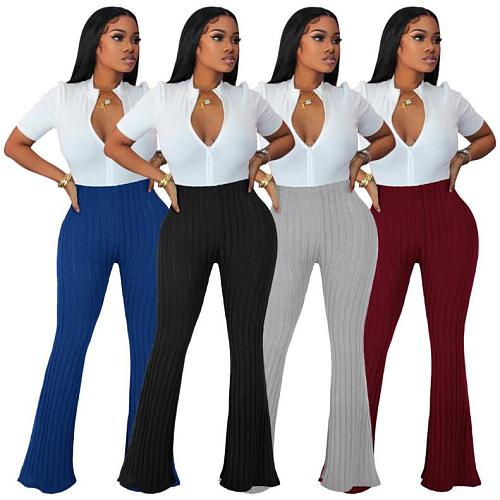 Women Solid Color Flared Long Pants MZ-2806