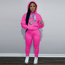 Women Printed Hoodies And Casual Pants Large Size 2 Pieces Set DN-N8999P49A