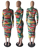 Trendy Tie-dye Print Long Sleeves Slim Maxi Dress BYM-60877