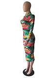 Trendy Tie-dye Print Long Sleeves Slim Maxi Dress BYM-60877