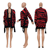 Knitted Leopard Sweater Cardigan Jacket and Shorts Set TR-1222