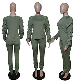 Casual Women Puff Sleeves Solid Color Two Pieces Suits XT-8132