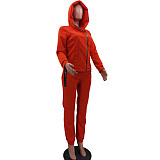 Women Solid Color Zipper Hoodies Sporty Two Piece Set HM-6635