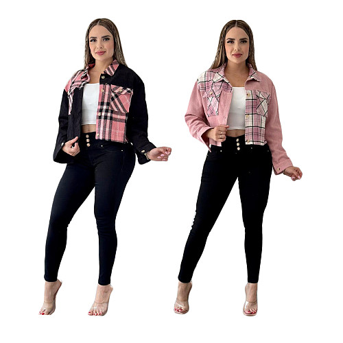 Women Plaid Patchwork Casual Jackets CY-6154