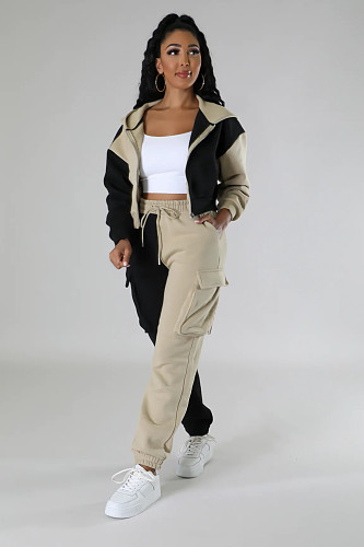 Fashion Patchwork Hoodies And Sporty Pants 2pcs Sets SL-7090