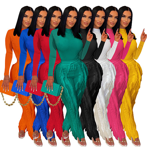 Women Solid Color Bodysuit And Tassel Pants Sets AIL-223
