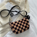 Simple Women's Plush Small Square Shoulder Bag Checkerboard Ladies Fashion Underarm Bag Vintage Females Faux Fur Messenger Bags
