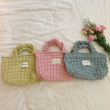 Cute Bubble Women's Small Tote Shoulder Bags Solid Color Plaid Ladies Shopping Bag Casual Female Clutch Purse Bento Handbags