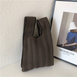 Chic Plaid Knitting Women's Designer Shoulder Bags Fashion Hollow Out Ladies Small Tote Bag Females Woven Shopper Purse Handbags