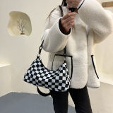 Harajuku Style Checkerboard Women Shoulder Bags Acrylic Chain Ladies Nylon Underarm Bag Female Messenger Bag Purse Handbags