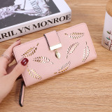 Fashion Hollow Leaf Women's Wallets Casual Pu Leather Wallet Solid Color Zipper Wallet Multi-card Female Card Bag Lady Clutch