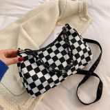 Harajuku Style Checkerboard Women Shoulder Bags Acrylic Chain Ladies Nylon Underarm Bag Female Messenger Bag Purse Handbags