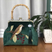 Embroidery Bird Fringe Bag Wood Hand Vintage Fashion Tote Women's Handbags Purses Chain Women Shoulder Crossbody Bag Bags
