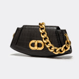 Women Luxury Designer Chain Bag Print Alligator Crocodile Underarm Shoulder Bag Design Flap Crossbody Messenger Bag Black Beige