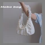 Elegant Design Women Simple Underarm Bag Solid Color PU Leather Ladies Pearl Chain Handbags Female Pleated Strap Shoulder Bags