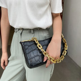 Thick Chain Vintage Shoulder Bags For Women Stone Pattern French Style Armpit Women Bag Pu Leather Minimalist Handbag Clutches
