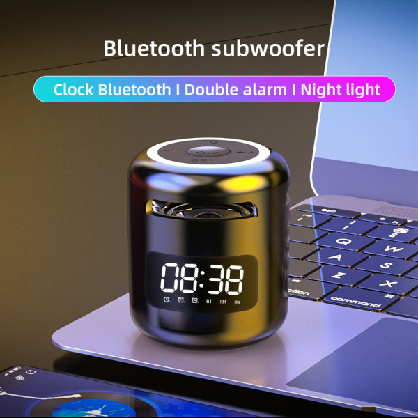 Portable Wireless Bluetooth 5.0 Speaker HiFi Sound Quality LED Warm Night Light FM Radio Round ABS Smart Electronic Alarm Clock