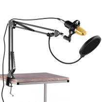 Studio Recording Condenser Microphone Kit Mic Windscreen+Shock Mount+Adjustable Suspension Scissor Arm Stand+Mounting Clamp