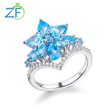 GZ ZONGFA Genuine 925 Sterling Silver Ring for Women Natural Opal Gemstone Custom Flower Engagement Ring Fashion Fine Jewelry