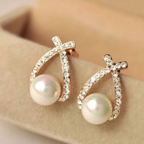 KSRA Fashion Jewelry Simulated Pearl Stud Earrings Cute Bowknot Stud Earrings For Women Shiny Crystal Elegant Wedding Jewelry