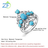 GZ ZONGFA Original 925 Sterling Silver Rings for women Seven Natural Turquoise Ring 1.5 Carats Rhodium Plated Fine Jewelry