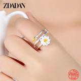ZDADAN 925 Sterling Silver Charm Lotus Ring For Women Fashion Open Adjustable Finger Rings Jewelry Gift