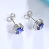 GZ ZONGFA Original 925 Sterling Silver Stud Earrings for Women Round 6mm Created Tanzanite 3ct Gemstone Earrings Fine Jewelry