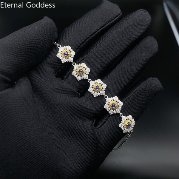 New Item Natural Sapphire Gemstone Bracelet 925 Sterling Silver Blue Stone Bangle for Women Fine Wedding Jewelry Luxury