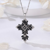 GZ ZONGFA High Quality Natural Black Spinel 925 Sterling Silver Women Jewelry Pendant Cross Necklace