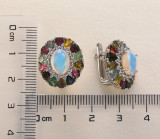 GZ ZONGFA 925 Sterling Silver Earrings For Women Oval Natural Opal  Multicolor Tourmaline Small Flower Silver Fine Jewelry