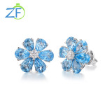 GZ ZONGFA Pure 925 Sterling Silver Stud Earrings for Women 8.5 Carats Natural Citrine Summer Flower Crystal Earring Fine Jewelry