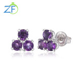 GZ ZONGFA Best Selling 925 Sterling Silver Natural Amethyst Dainty Simple Crystal Studs Earrings For Women