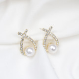KSRA Fashion Jewelry Simulated Pearl Stud Earrings Cute Bowknot Stud Earrings For Women Shiny Crystal Elegant Wedding Jewelry