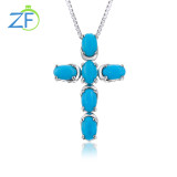 GZ ZONGFA Luxury Natural Turquoise Minimalist Jewelry 925 Sterling Silver Custom Cross Men Women Necklace