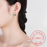 925 Sterling Silver Hoop Earrings for Girl Women Rainbow Heart Dangle Enamel Eardrop Hypoallergenic Piercing Ear Studs Jewelry