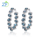 GZ ZONGFA Genuine 925 Sterling Silver Big Hoop Earrings for Women Natural Citrine Gemstone Earrings 14K Gold Plated Fine Jewelry