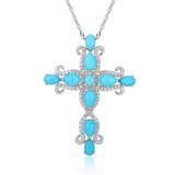 GZ ZONGFA 925 Sterling Silver Cross Necklace for Women 5.5 Carats Natural Turquoise Sweater Chain Cross Pendant Fine Jewelry