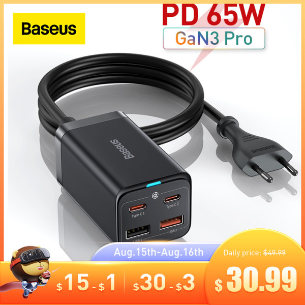 Baseus 65W GaN3 Pro USB Charger PD Fast Charger Adaptor Desktop Quick Charger For iPhone 12 13 11 Xiaomi Tablets Mobile Phone