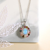 GZ ZONGFA New Fashion gemstone choker necklace natural Opal 925 Sterling Silver Round Necklace