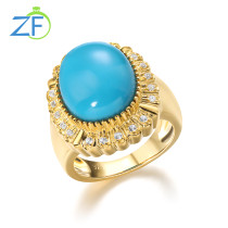 GZ ZONGFA Genuine 925 Sterling Silver Ring for Women 8.5 Carats Turquoise Shining Blue Gemstone Vintage Party Gift  Fine Jewelry