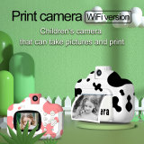Kids Instant Print Camera Thermal Paper Printer Cartoon Cow Wireless WIFI Printer Toy 1080P Video 4K HD Child Digital Camera Toy