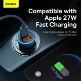 Baseus Car Charger 2 Port USB Type C Car Cigarette Socket Lighter Charger Fast Charging For iPhone Xiaomi Samsung Power Adapter