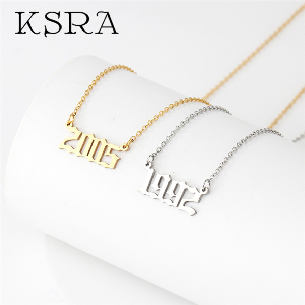 KSRA 1980-2020 Birth Year Number Stainless Steel Necklace for Women Chain Pendant Necklace Jewelry Birthday Gift