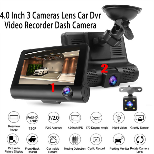 4'' Car DVR Cameras Dual 3 Lens With Reversing Camera Video Recorder Auto Registrator Dvrs Dash Cam Camcorder 32G TF Max