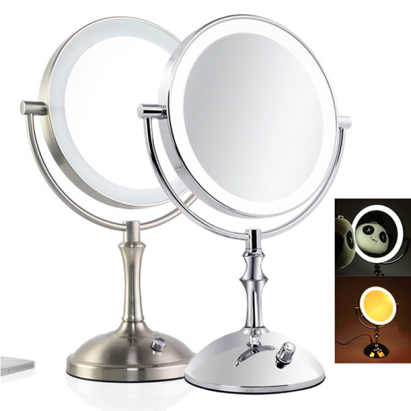 8Desktop 8 Inch Makeup Mirror 2-Face Metal Mirror 3X 5X 10X Magnifying Cosmetic Mirror LED Lamp Adjust the Brightness
