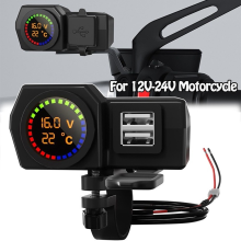 Motorcycle Charger Socket Handlebar 3.4A Dual USB Charger Adapter with Temperature and Voltage Display Moto Accessories