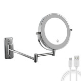8 Inch Wall Mounted Double Side touch Cosmetic  Mirrors With 3 Color LED Light  Folding Arm Extend Bathroom Mirror