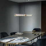 Postmodern Simple Light Luxury Long Stainless Steel Round Tube Conference Room Bar Table Dining Chandelier